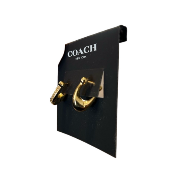 Coach Goldtone Huggie Earrings with Rhinestones NWT - Picture 2 of 6